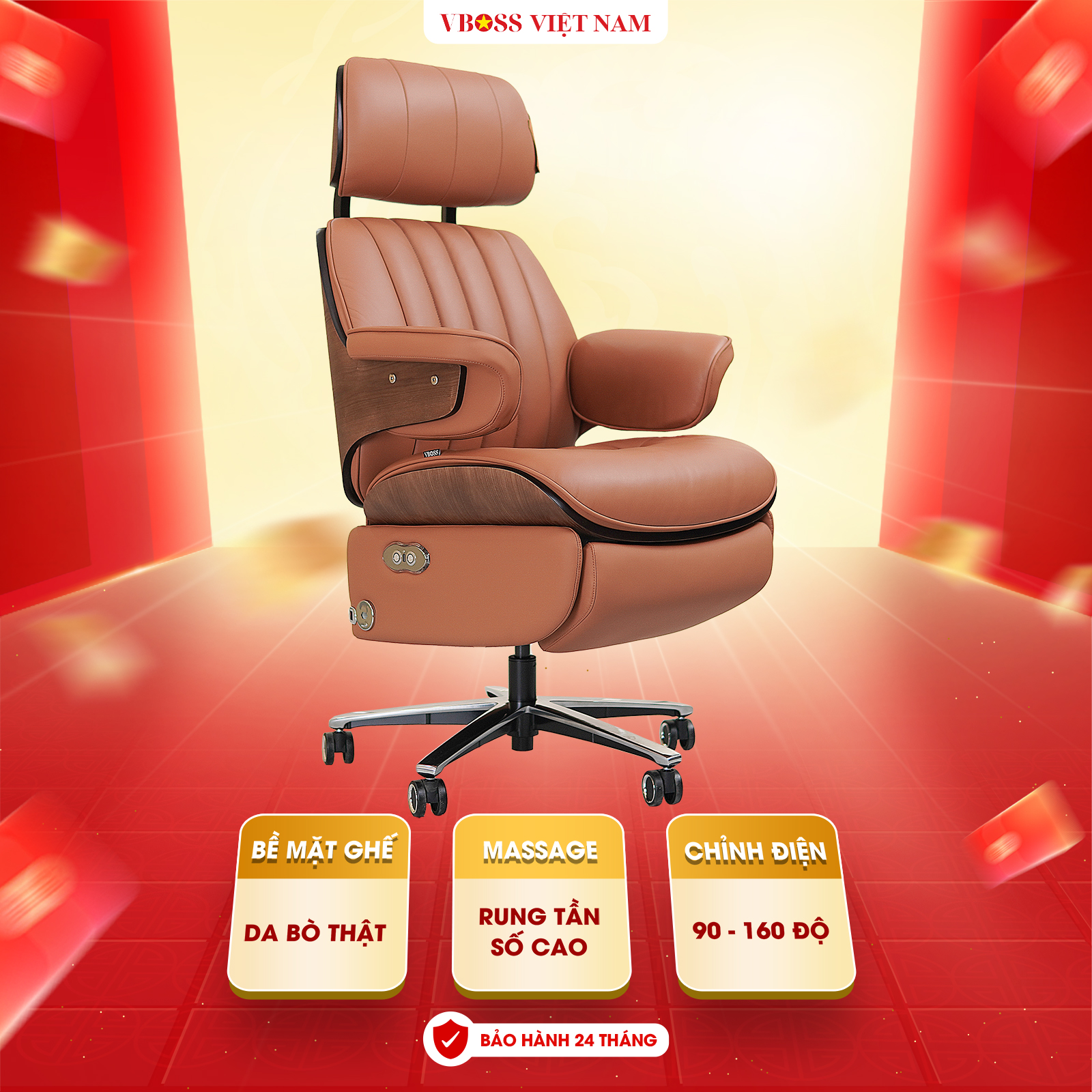 Ghế Chủ Tịch Massage da bò chỉnh điện VBOSS - V22