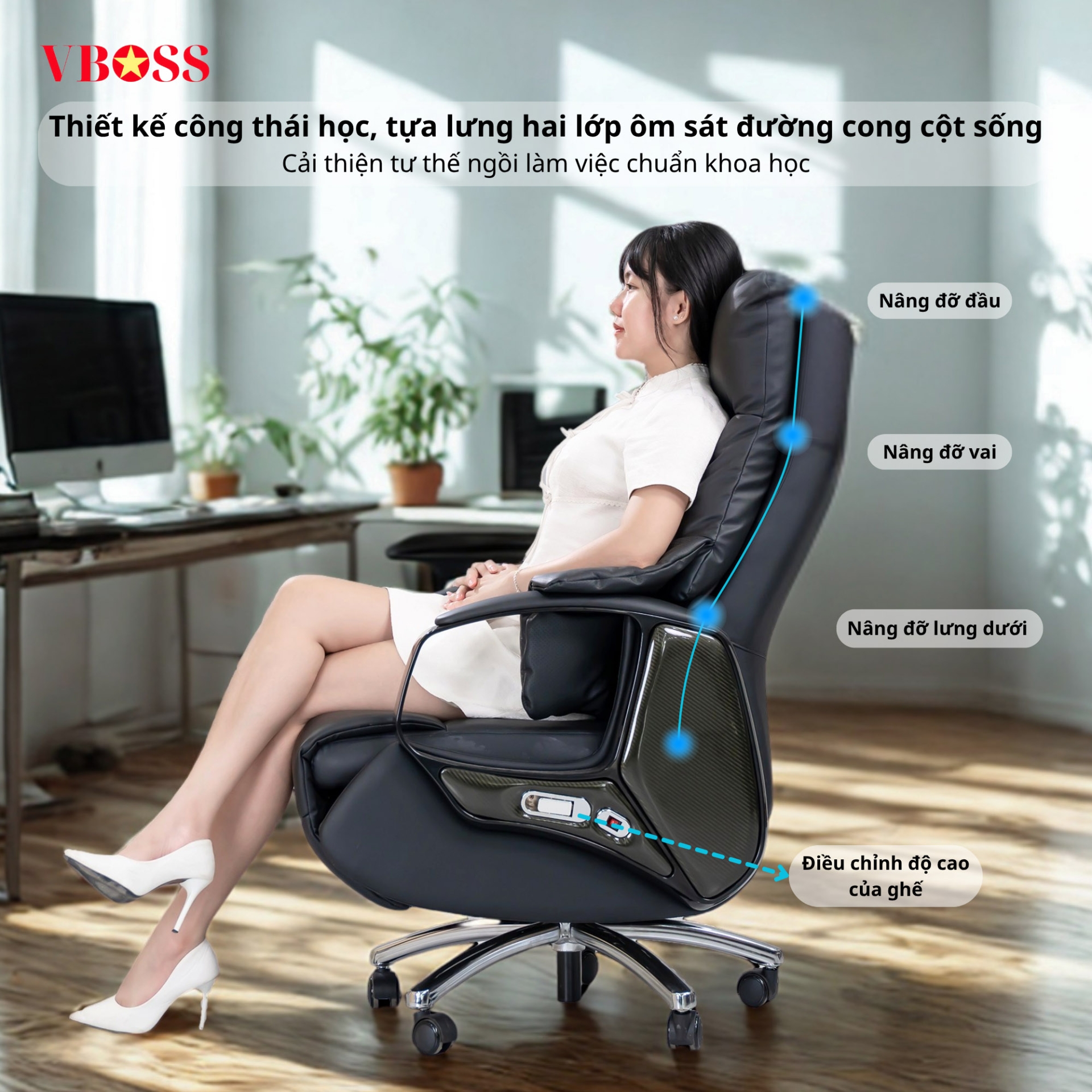 Ghế Giám Đốc da bò Massage chỉnh điện VBOSS - V21