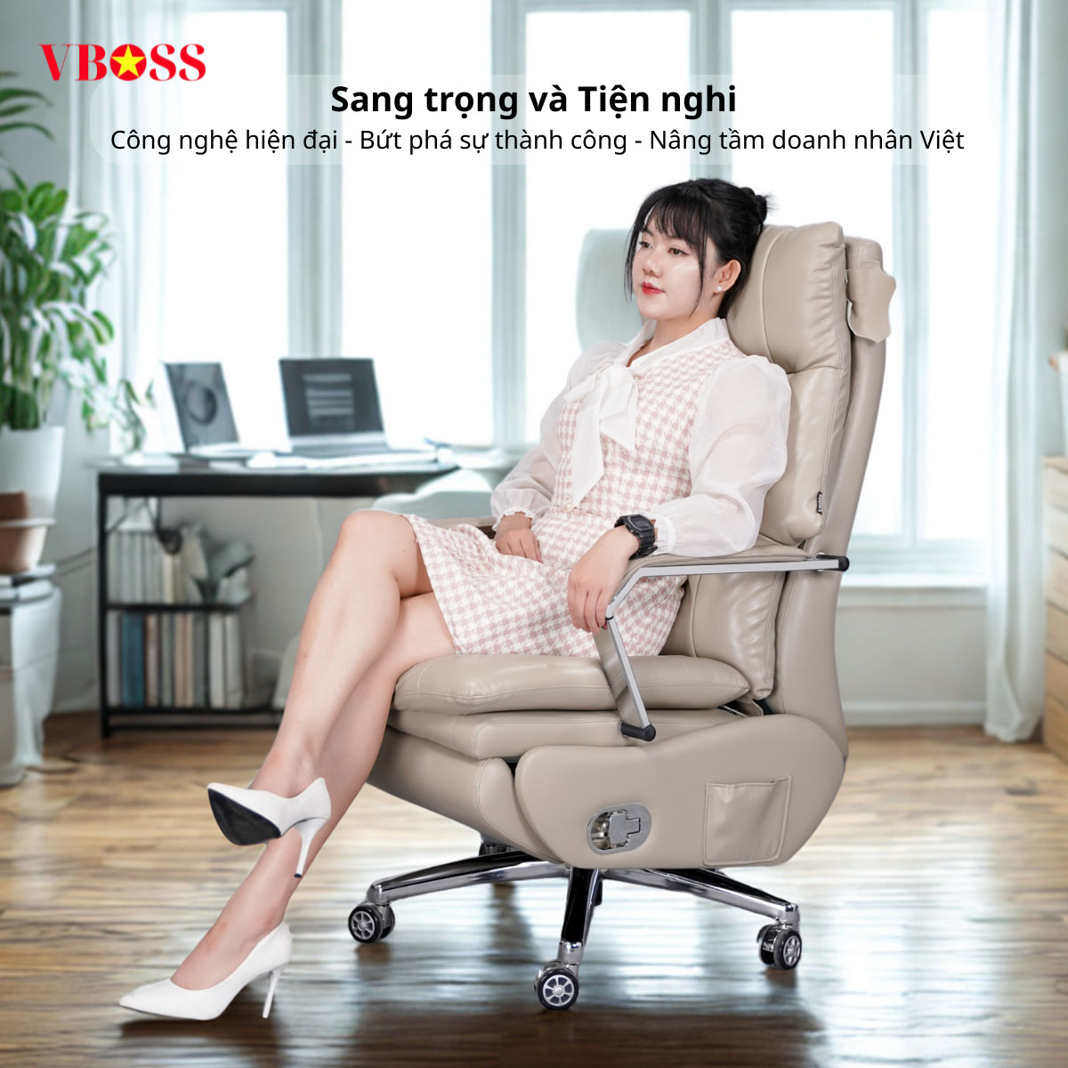 Ghế Văn Phòng da bò Massage chỉnh điện VBOSS - V15