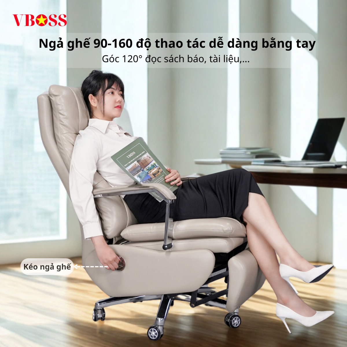 Ghế Văn Phòng da bò chỉnh cơ VBOSS - V15-S