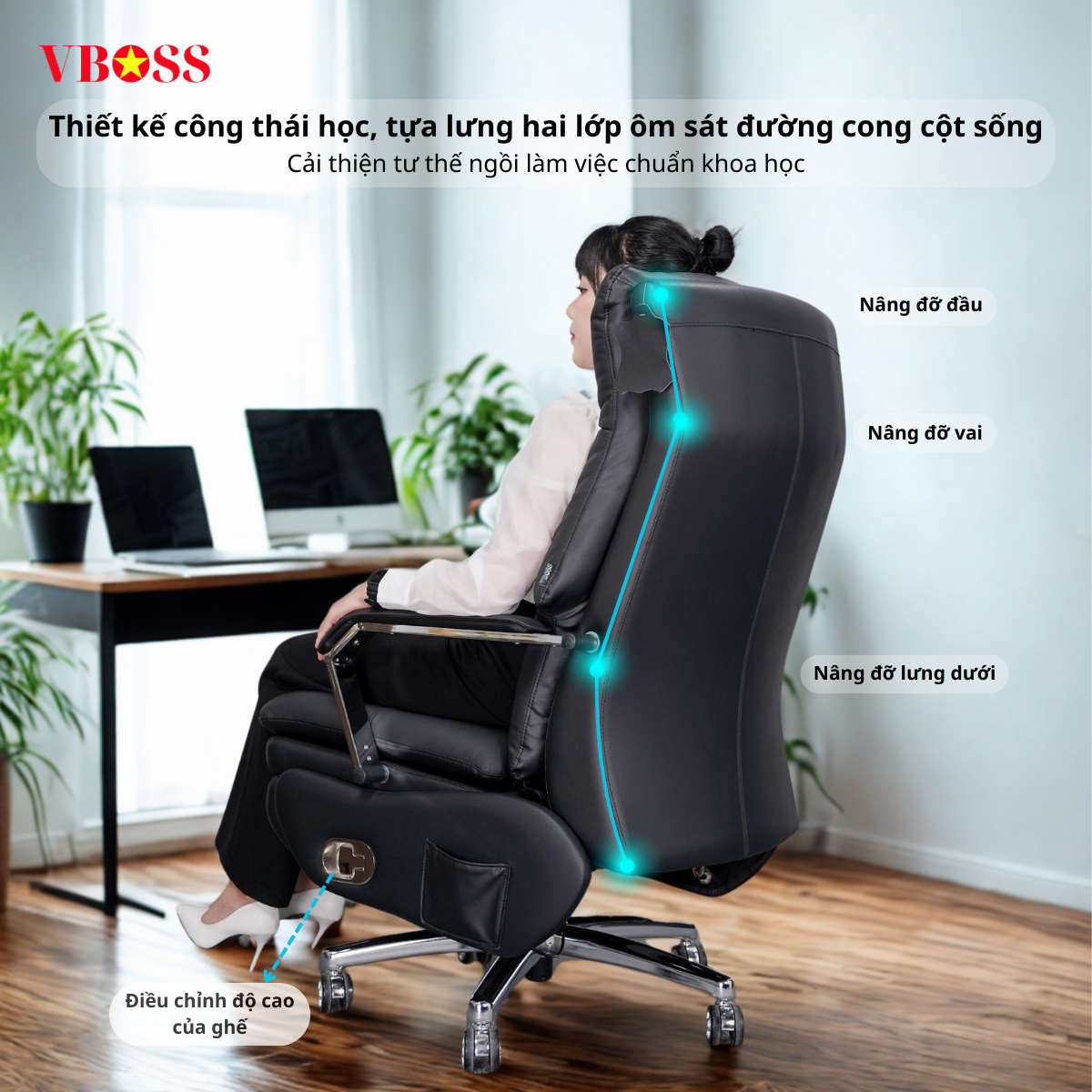 Ghế Văn Phòng da bò chỉnh cơ VBOSS - V15-S