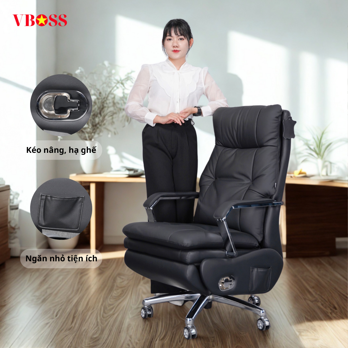 Ghế Văn Phòng da bò chỉnh cơ VBOSS - V15-S