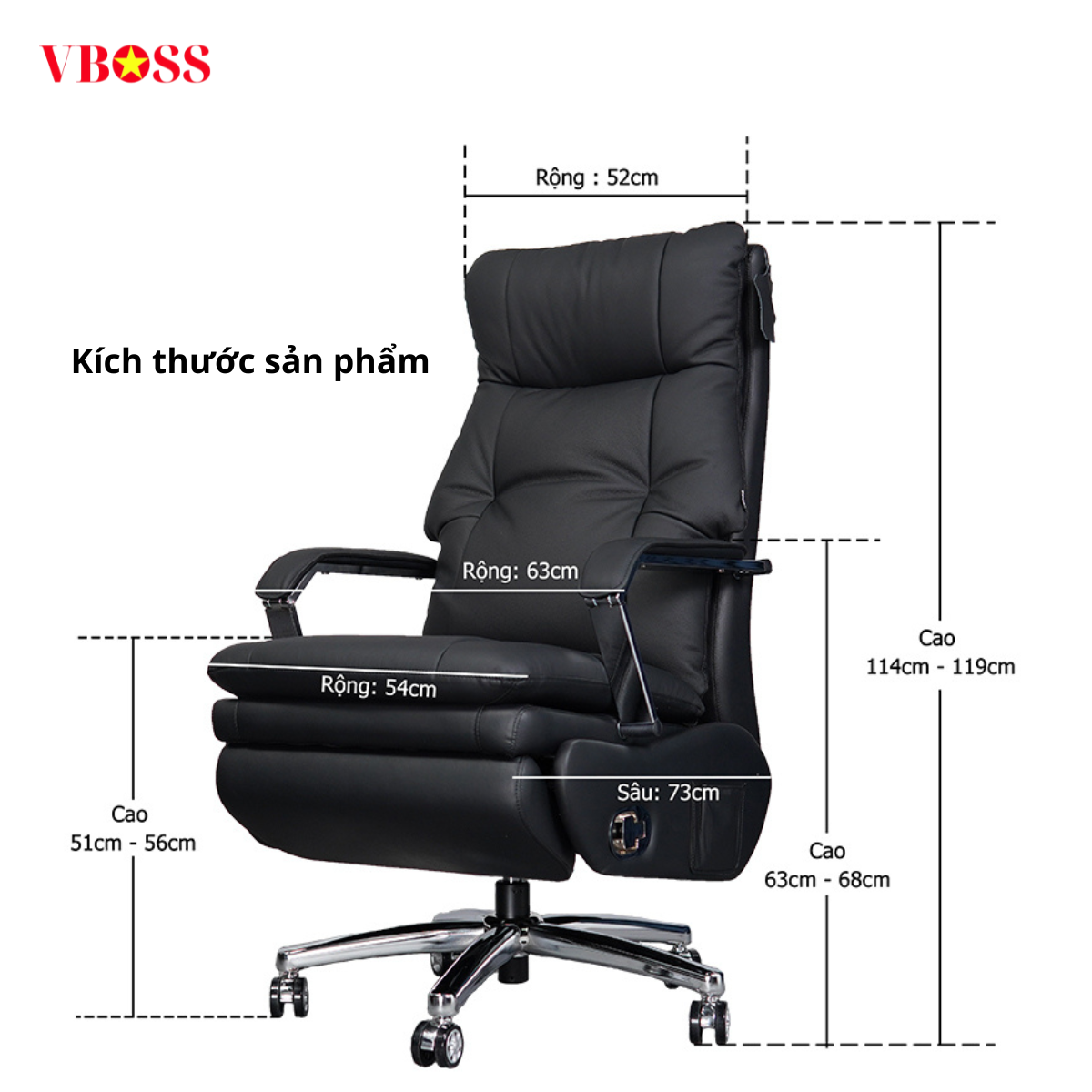 Ghế Văn Phòng da bò chỉnh cơ VBOSS - V15-S
