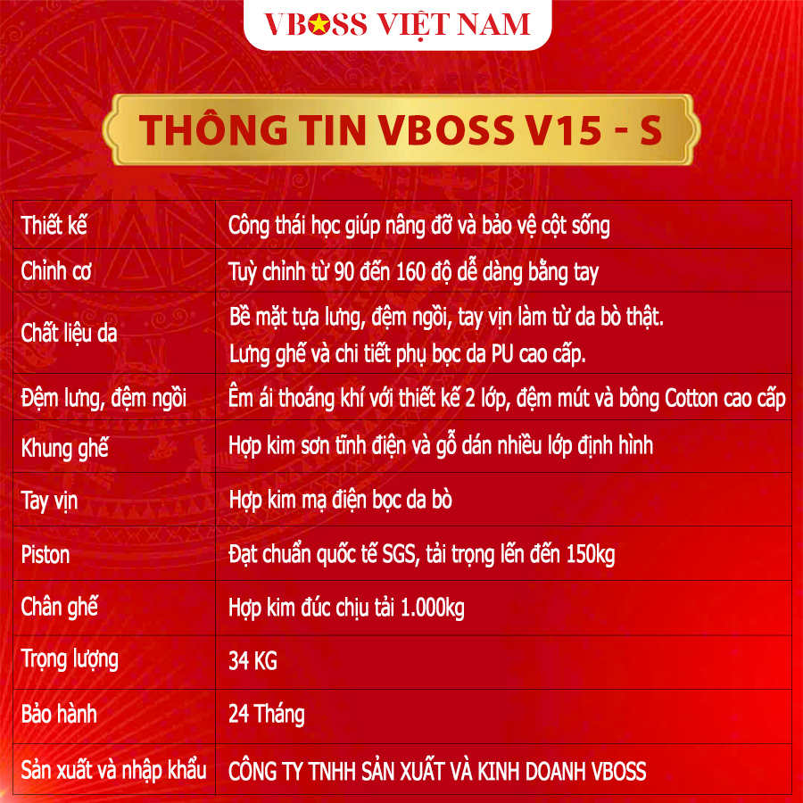 Ghế Văn Phòng da bò chỉnh cơ VBOSS - V15-S