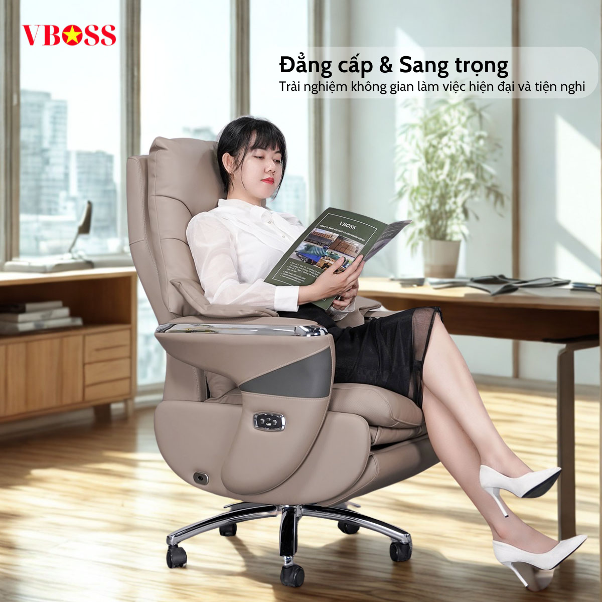 Ghế Lãnh Đạo da bò Massage chỉnh điện VBOSS - V17