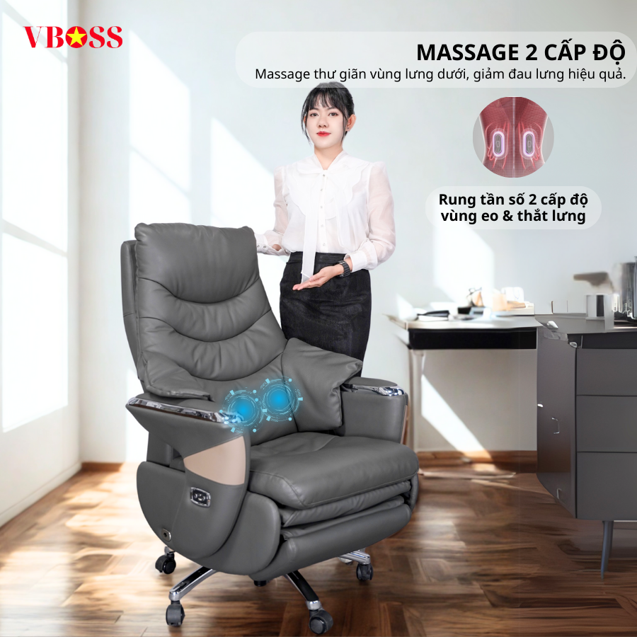 Ghế Lãnh Đạo da bò Massage chỉnh điện VBOSS - V17