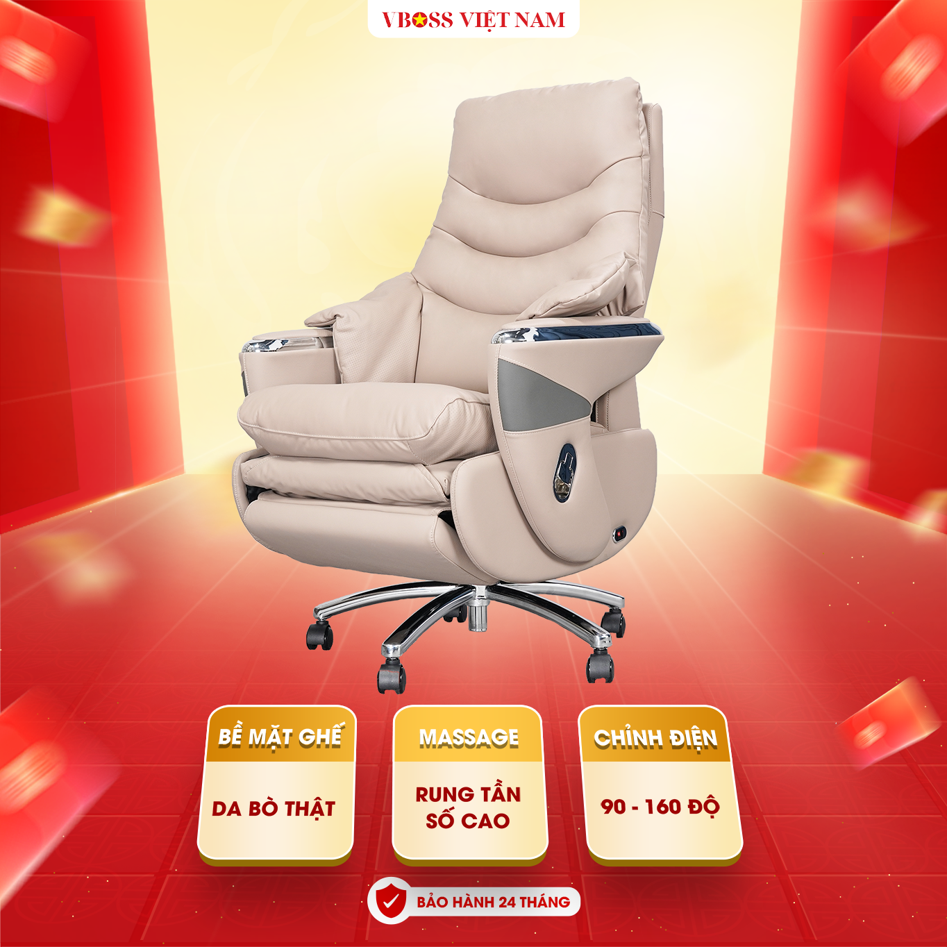 Ghế Lãnh Đạo da bò Massage chỉnh điện VBOSS - V17