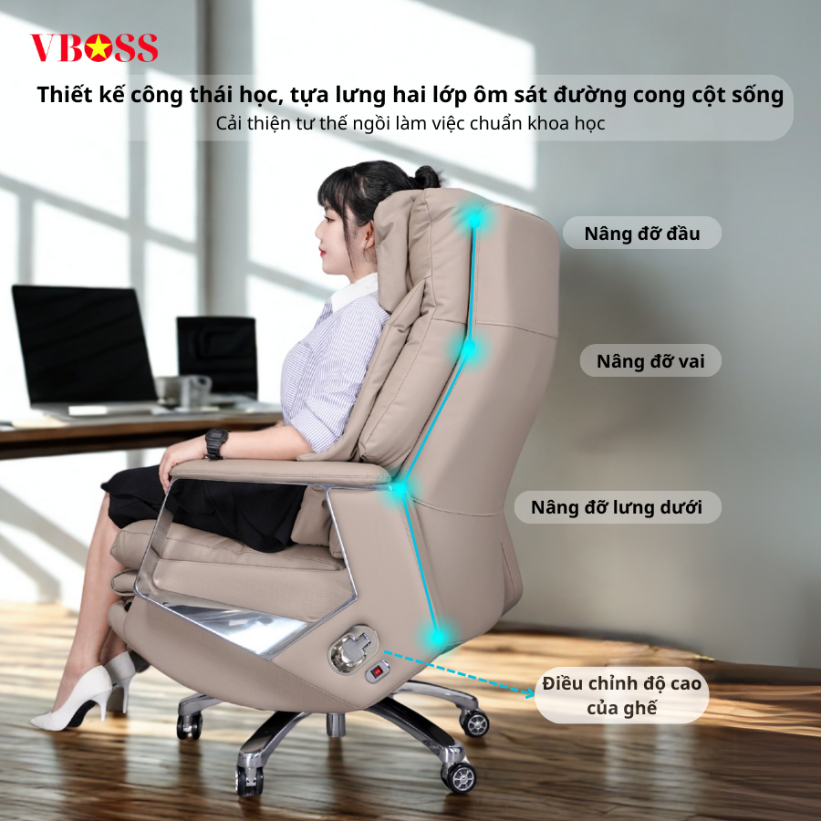 Ghế Giám Đốc da bò Massage chỉnh điện VBOSS - V18