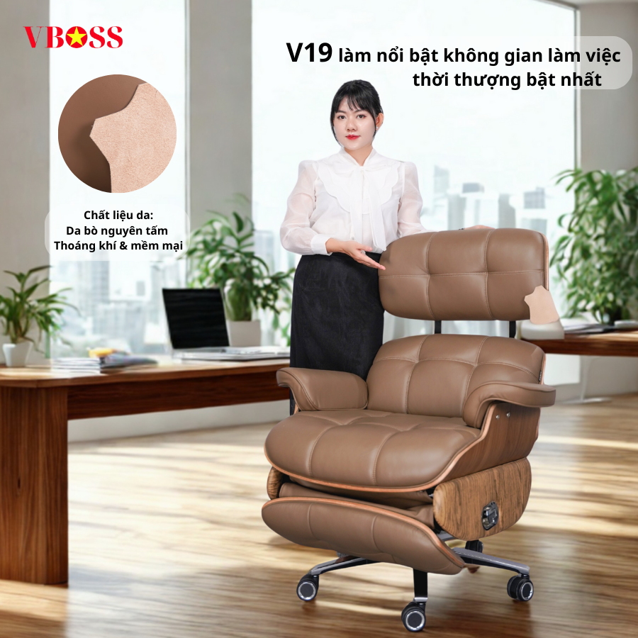 Ghế Chủ Tịch da bò chỉnh điện VBOSS - V19