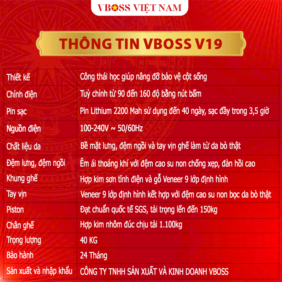 Ghế Chủ Tịch da bò chỉnh điện VBOSS - V19
