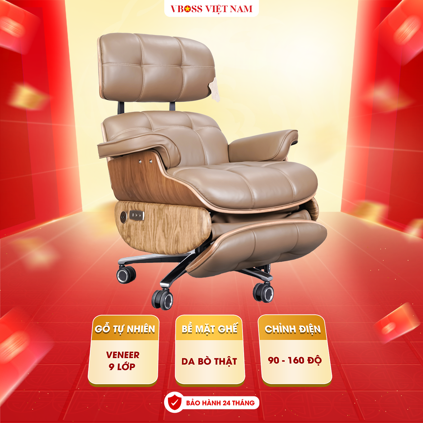 Ghế Chủ Tịch da bò chỉnh điện VBOSS - V19