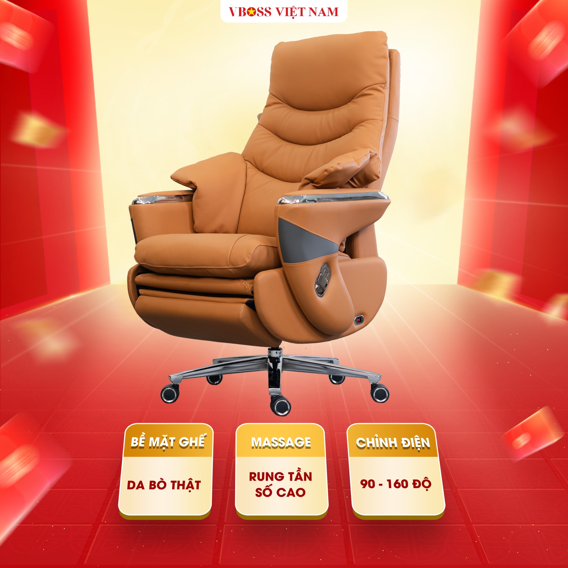 Ghế Lãnh Đạo da bò Massage chỉnh điện VBOSS - V17