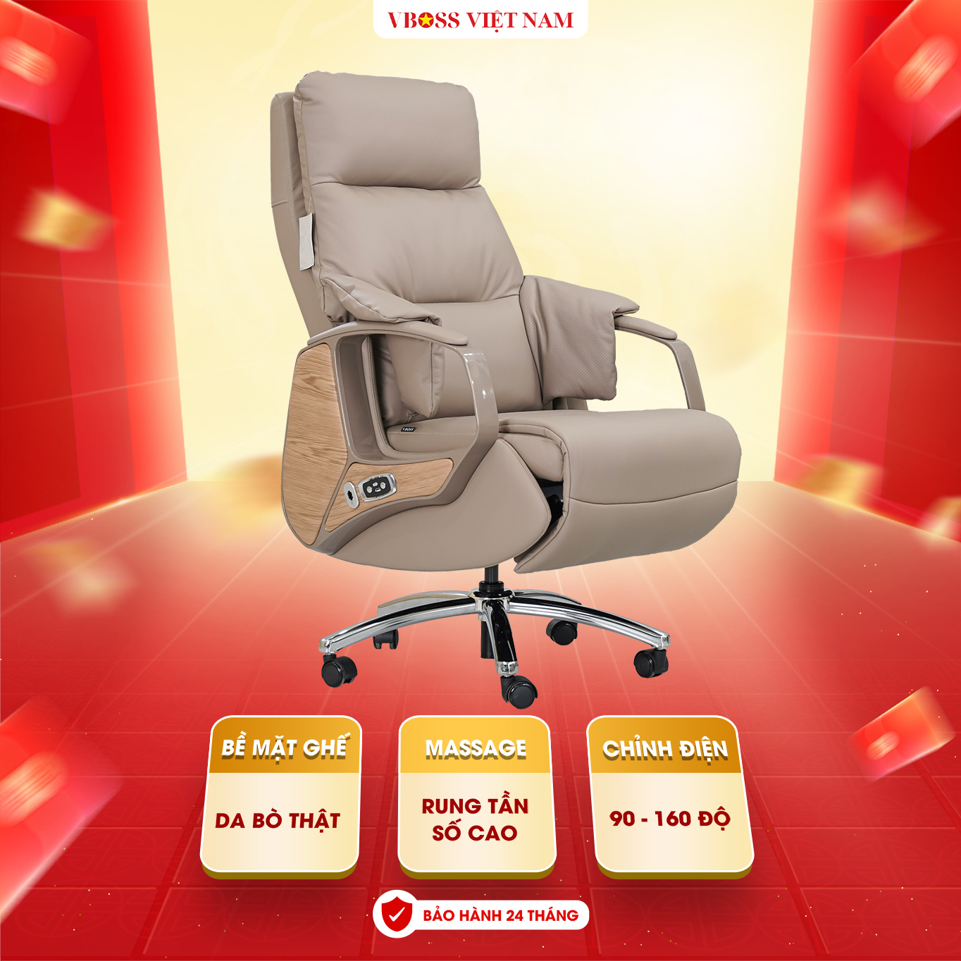 Ghế Giám Đốc da bò Massage chỉnh điện VBOSS - V21