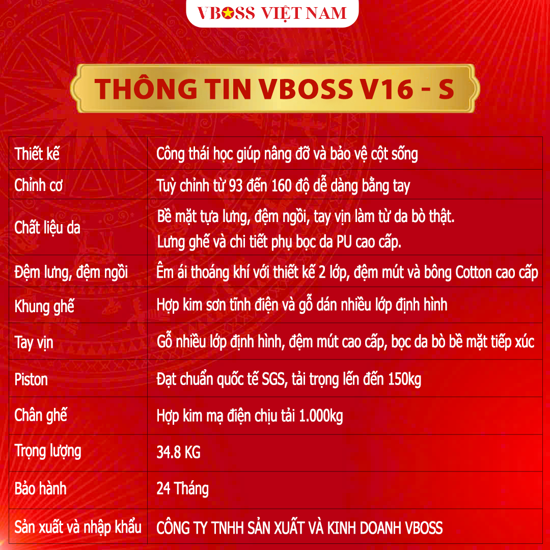 Ghế Văn Phòng da bò chỉnh cơ VBOSS - V16-S